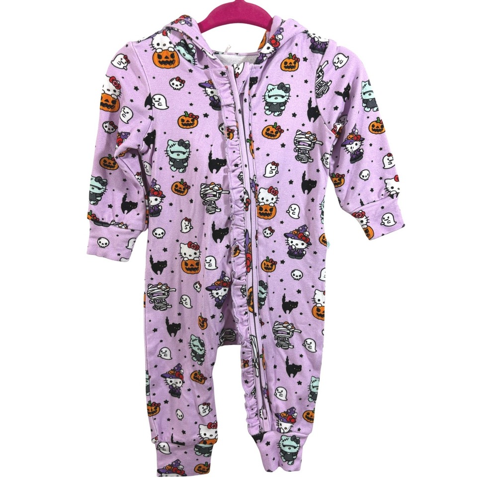 Posh Peanut x Hello Kitty Halloween Purple Hooded Romper 3-6M Sanrio Ruffle Zip